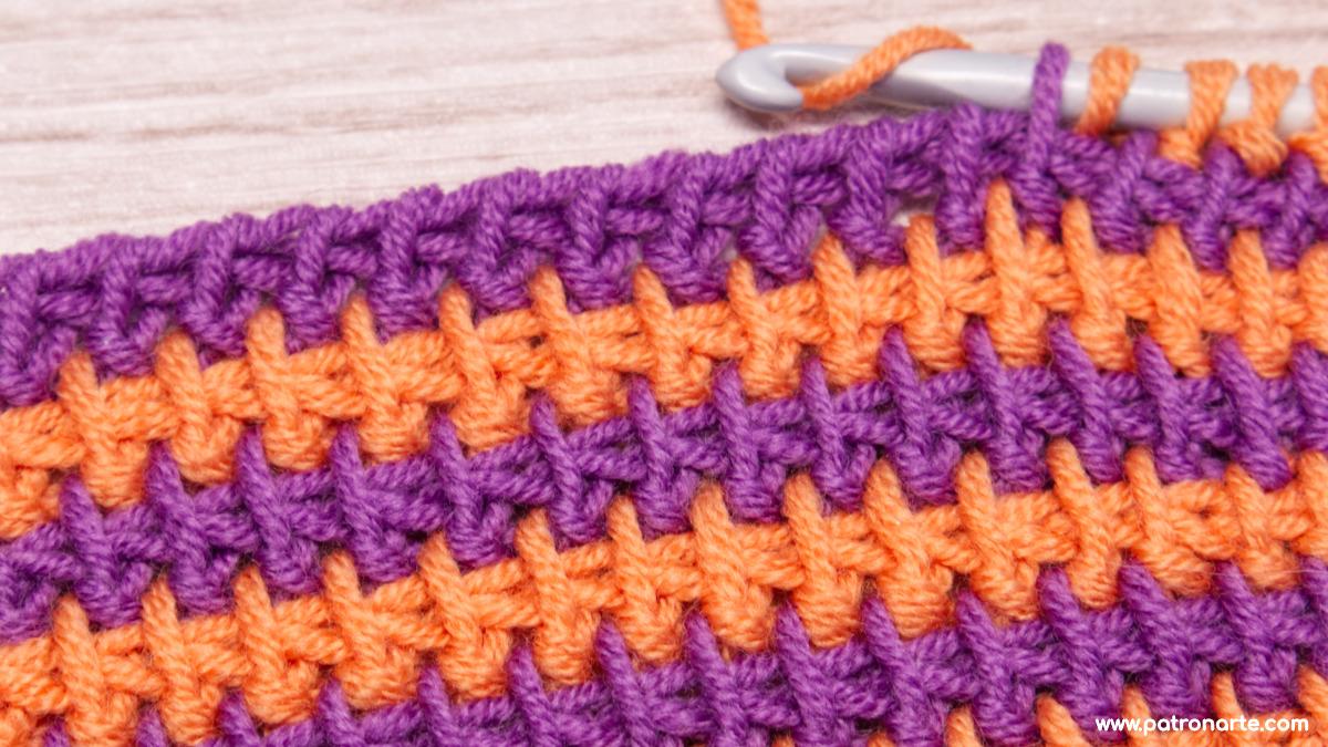 Teje Fácil y Rápido el Punto Tunecino Anillado Dos Colores Punto para Mantas de Crochet Tunecino
