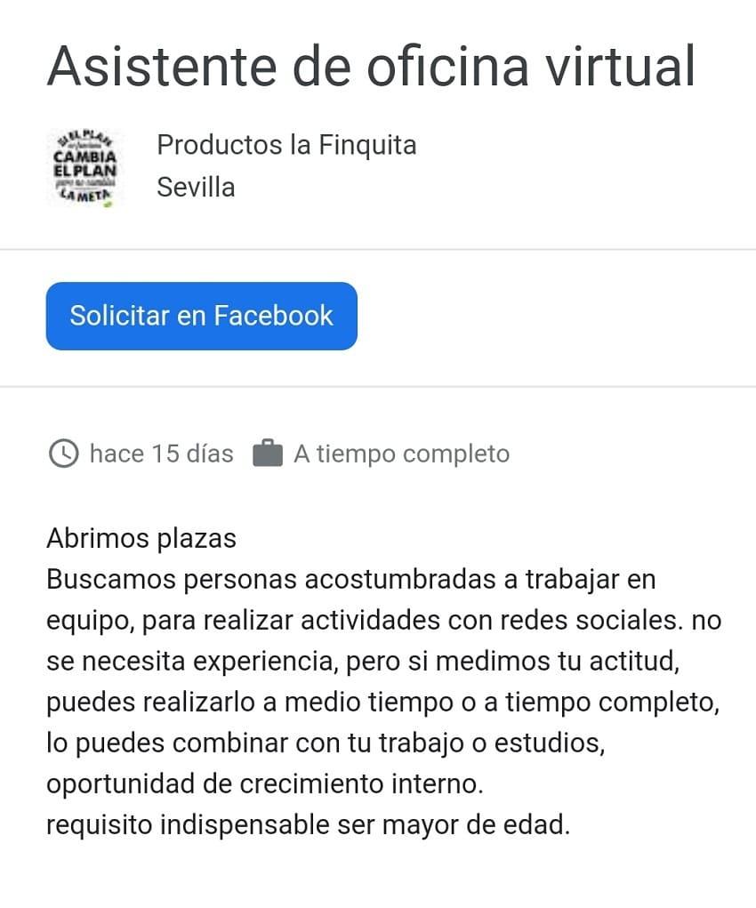oferta trabajo asistente sevilla virtual