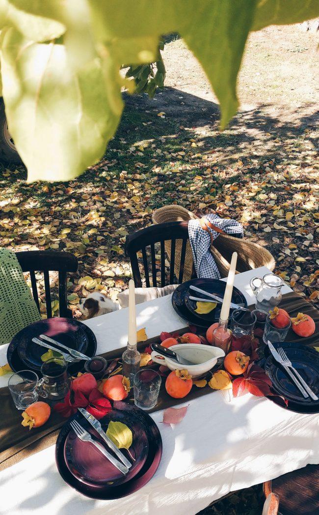 Una mesa otoñal en el huerto