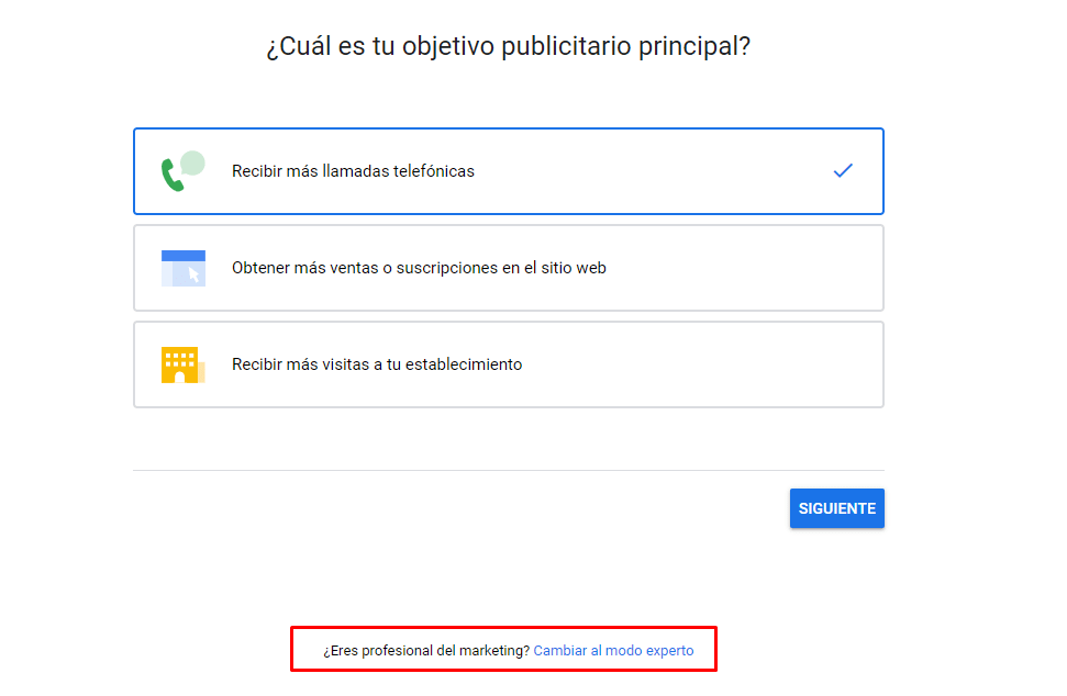 cambiar modo experto google ads