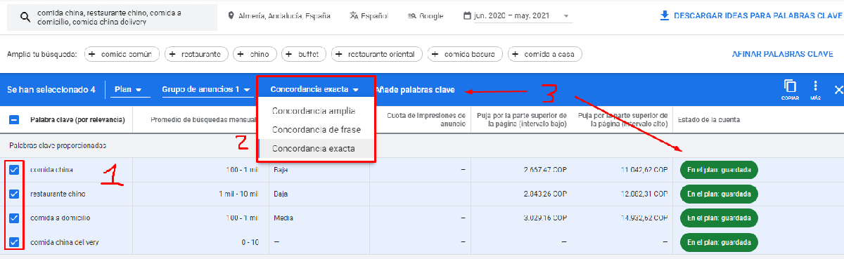 Desbloquear volumen exacto método 1 - Google Keyword Planner