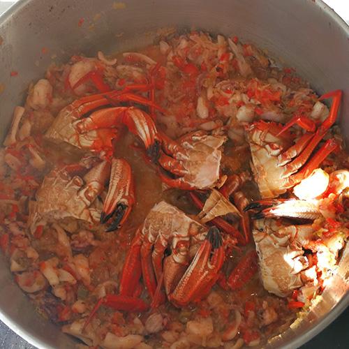 Arroz caldoso con nécoras - Sofrito con nécoras