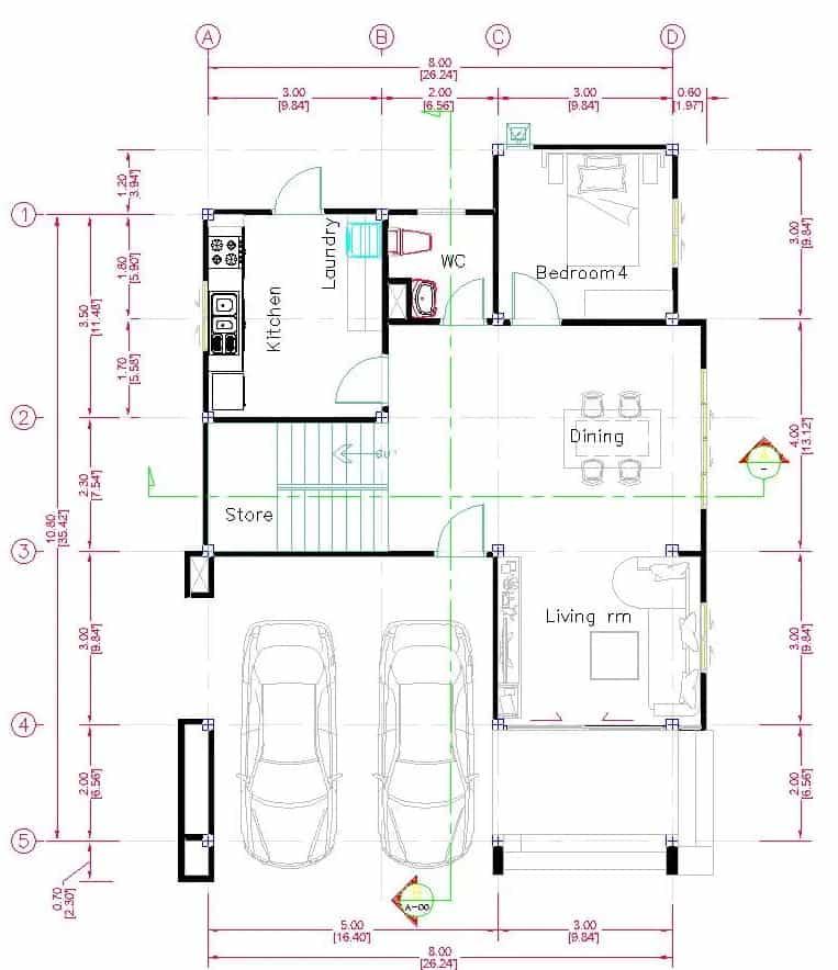 Plano de Casa de dos Pisos 4 Dormitorios 8×10 m | Decoración