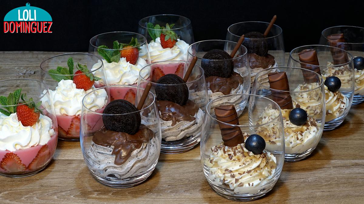 VASITOS DULCES ESPECIAL NAVIDAD 2021. Este año os propongo tres ideas fáciles para todo los gustos, una tarta de fresa con solo 4 ingredientes de sabor delicioso y con una textura cremosa, una cheesecake de galleta Oreo que además de estar riquísima también se hace de manera muy fácil y rápida, por ultimo pero no menos importante un cremoso de chocolate Kínder riquísimo y fácil de hacer