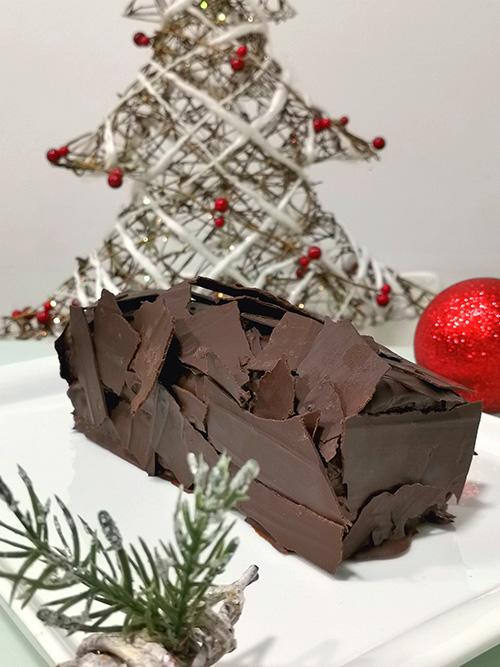 Tronco de Navidad de chocolate y nutella - presentación