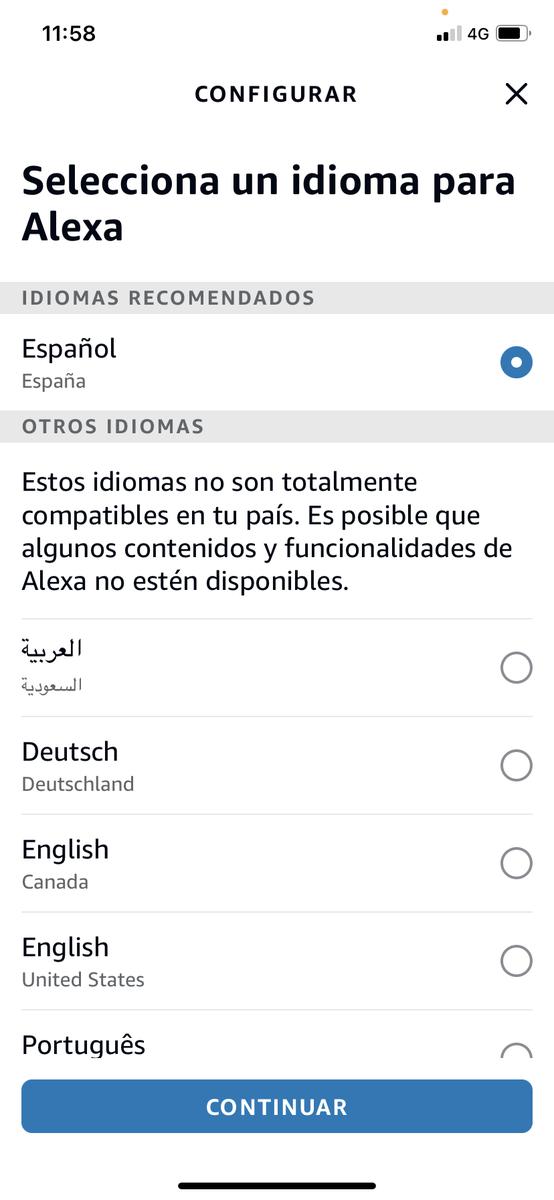 Configurando idioma Alexa