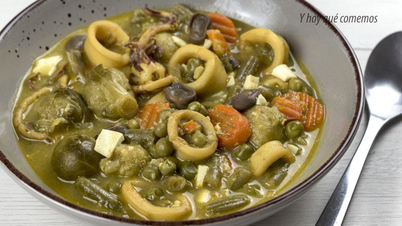 receta de menestra de verduras con calamares