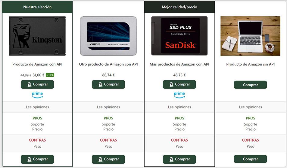 Tablas comparativas de productos - Wasabi Theme