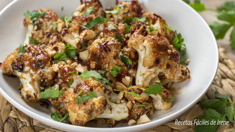 coliflor con salsa barbacoa paso a paso