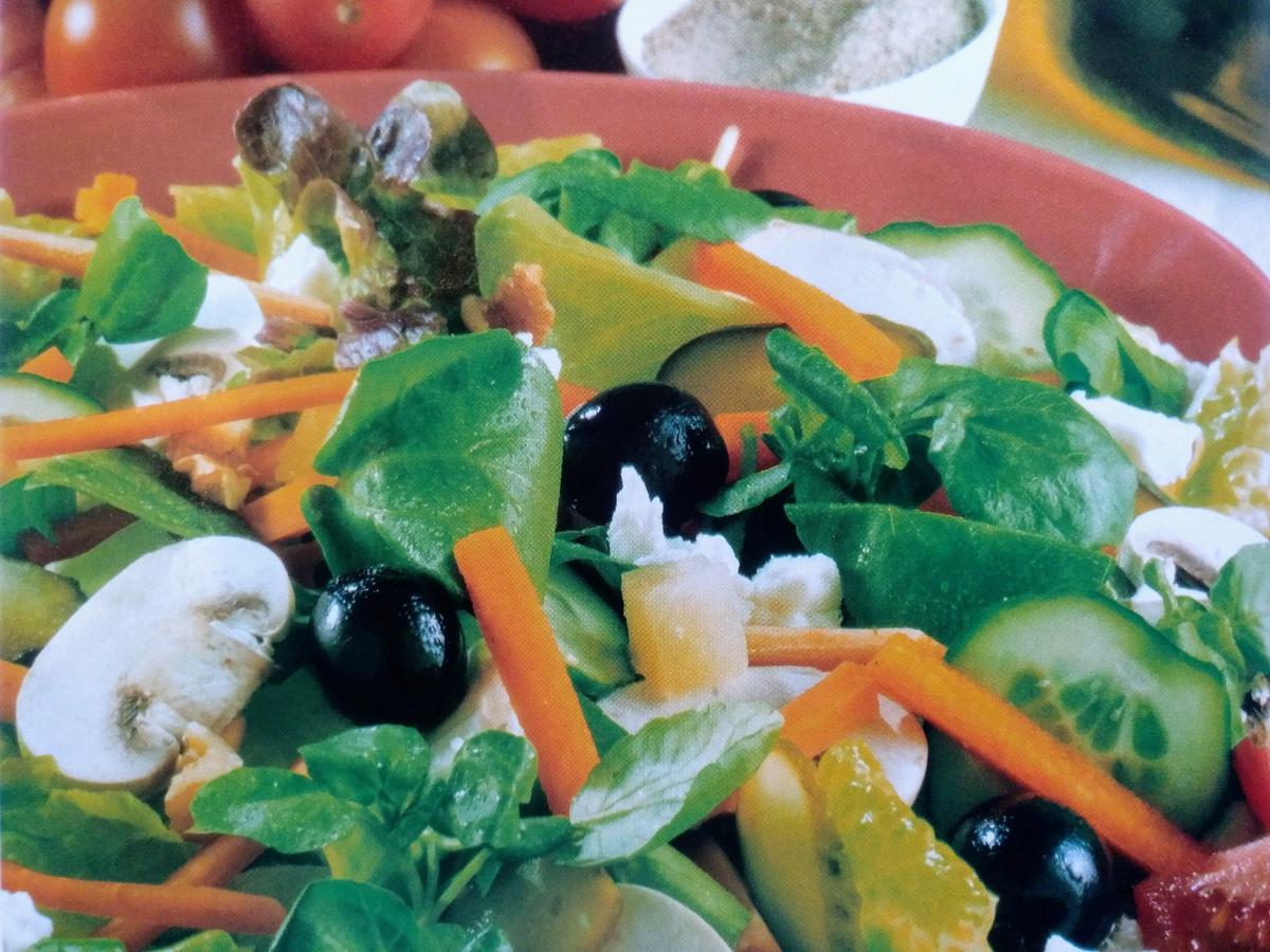 Berros y queso feta con champiñones