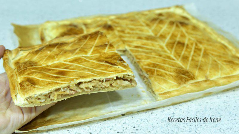 empanada de bacon, pollo y puerros