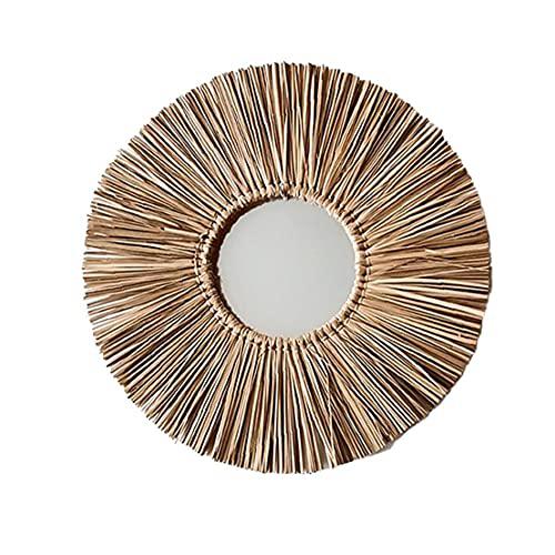 Sanfiyya Espejo montado en la Pared de rat&aacute;n, bamb&uacute; Mimbre Grande de Bohemia Colgantes Espejo Redondo para Sala de Estar, vestidor, ba&ntilde;o y Dormitorio