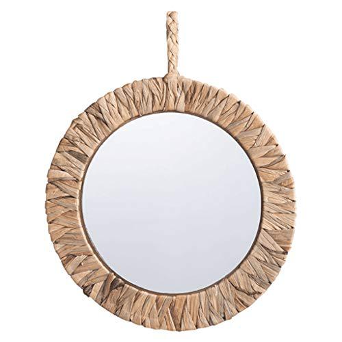TanmoEspejo de Maquillaje Redondo de Mimbre Estilo Pastoral Espejo de rat&aacute;n montado en la Pared Hecho a Mano