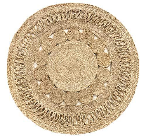 HAMID Alfombra Yute Alhambra Nazar&iacute; Color Natural Redonda, Alfombra 100% Fibra de Yute, Dise&ntilde;o Trenzado, Hecho a Mano, Alfombra de Fibra Natural para Sal&oacute;n, Habitac&oacute;n, Decoraci&oacute;n, (120x120cm)