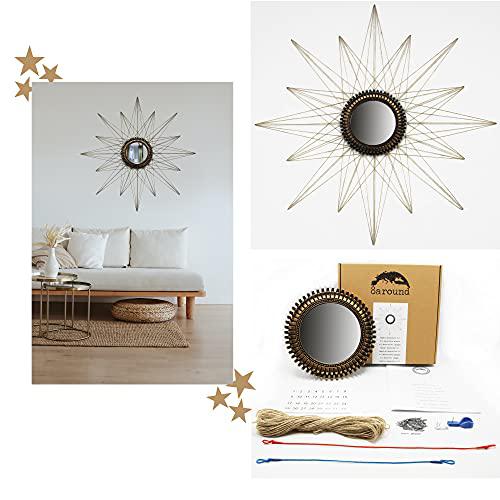 8around- Diy. Kit Espejo Decorativo Pared Dorado Forma de Sol de Hilo Yute Tensado.Manualidad hilorama. String art. Decoracion Hogar.