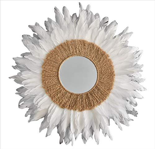Juju Hat - Blanco Plumas Espejo y Yute - 70 cm - Decoraci&oacute;n Pared