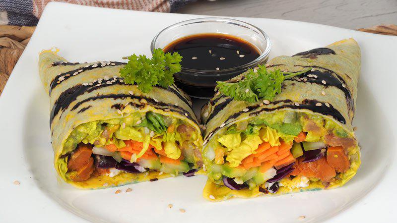 receta canelones de tortilla francesa con guacamole batata y verduras