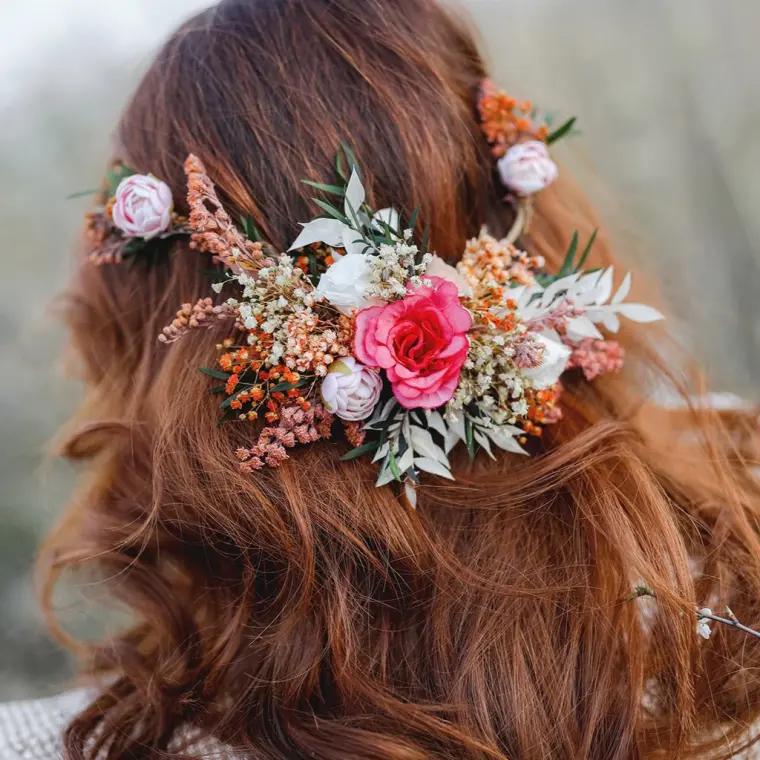 corona de flores de peinado vintage
