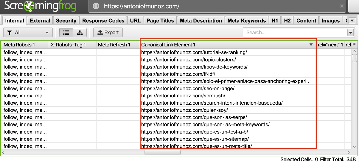 rel canonical screaming frog