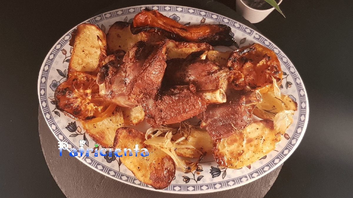 Jarrete de cordero con verduras y patatas