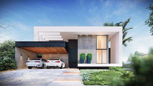 Fachadas de casas de una planta con cochera