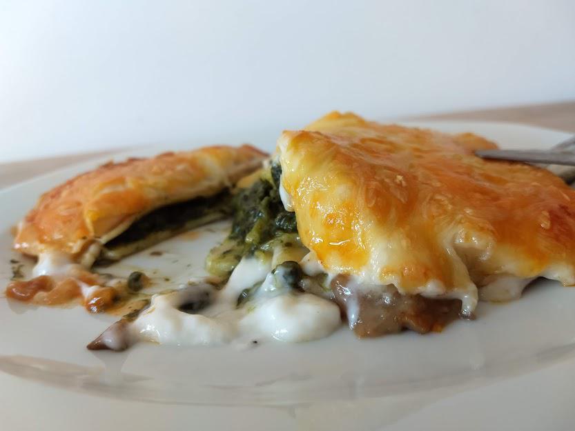 Lasaña espinacas y champiñones