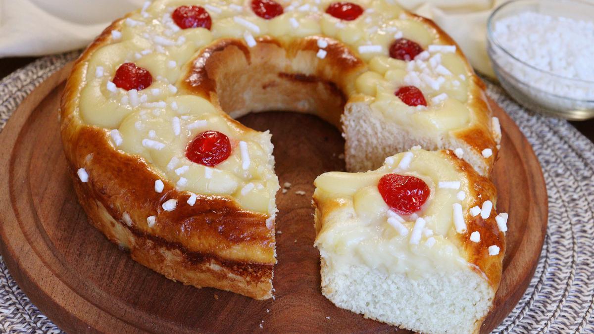 rosca de pascua crema pastelera cerezas granella