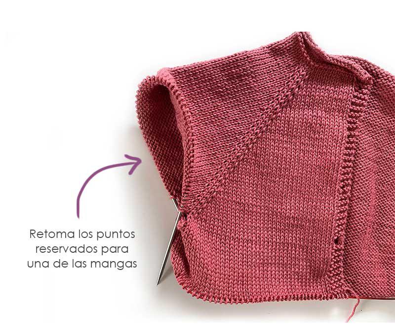 Como tejer la rebeca de punto SANDÍA - Patrón y Tutorial- Retoma los puntos de la manga