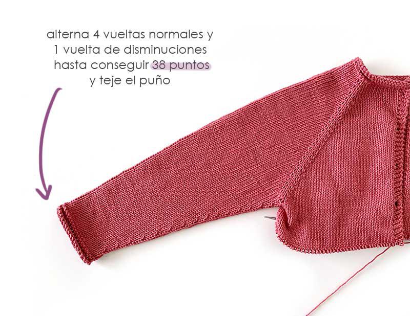 Como tejer la rebeca de punto SANDÍA - Patrón y Tutorial- Teje una manga