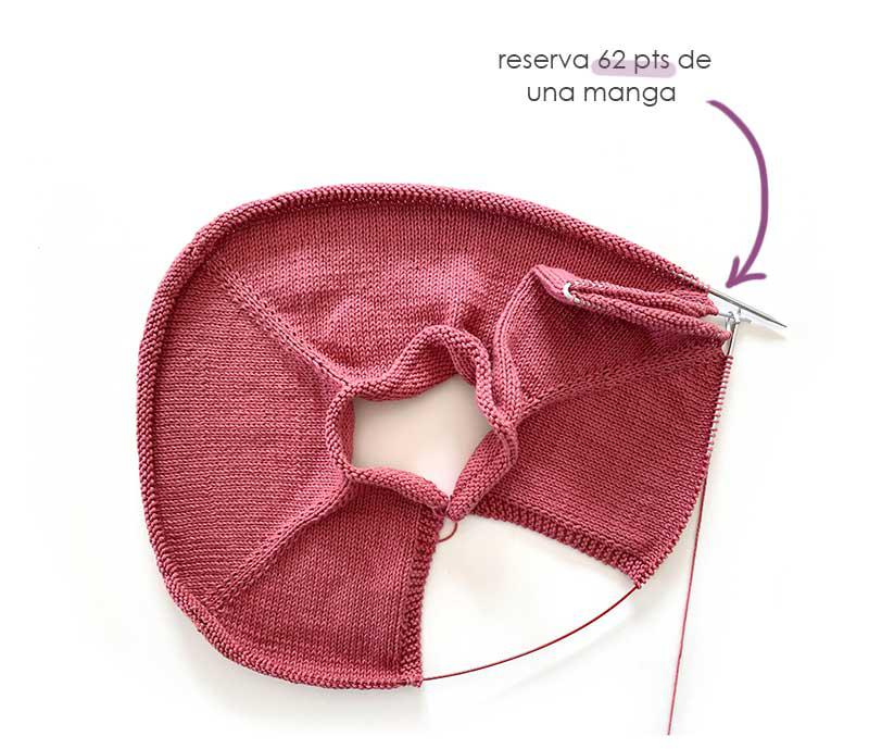 Como tejer la rebeca de punto SANDÍA - Patrón y Tutorial - reserva los puntos de una manga