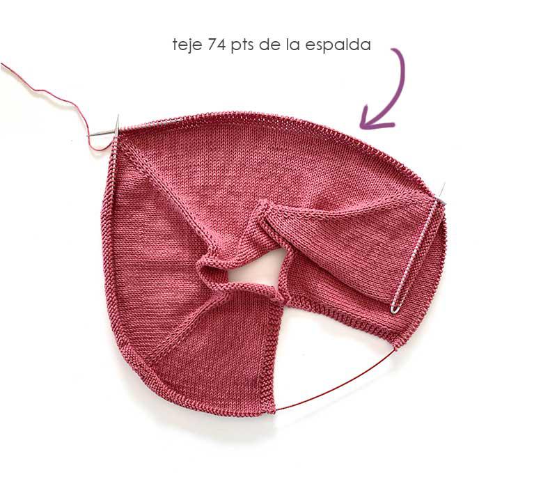 Como tejer la rebeca de punto SANDÍA - Patrón y Tutorial - separa los puntos de la espalda