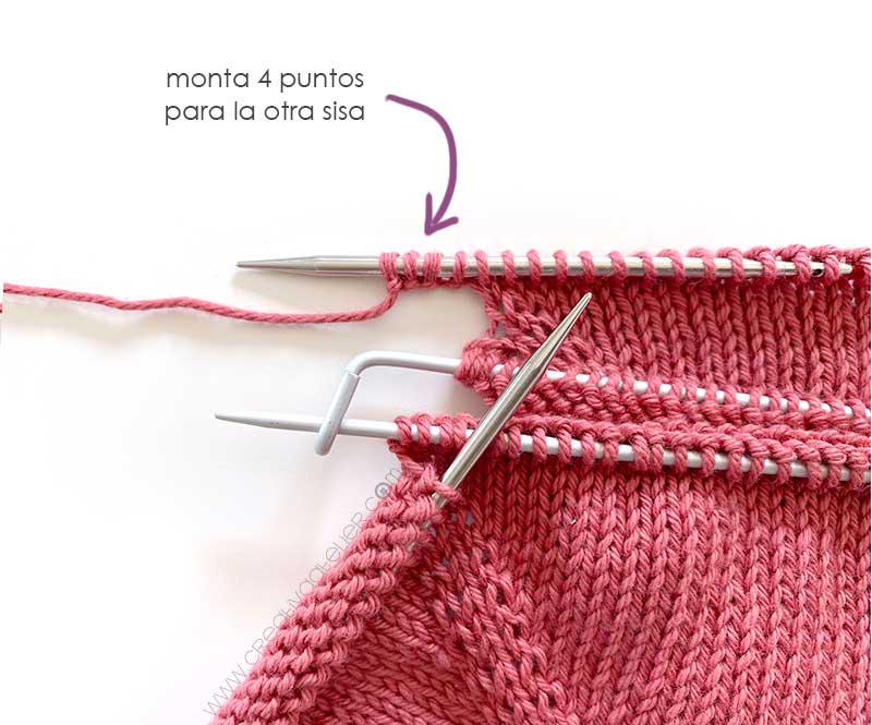 Como tejer la rebeca de punto SANDÍA - Patrón y Tutorial - Monta los puntos de la otra sisa