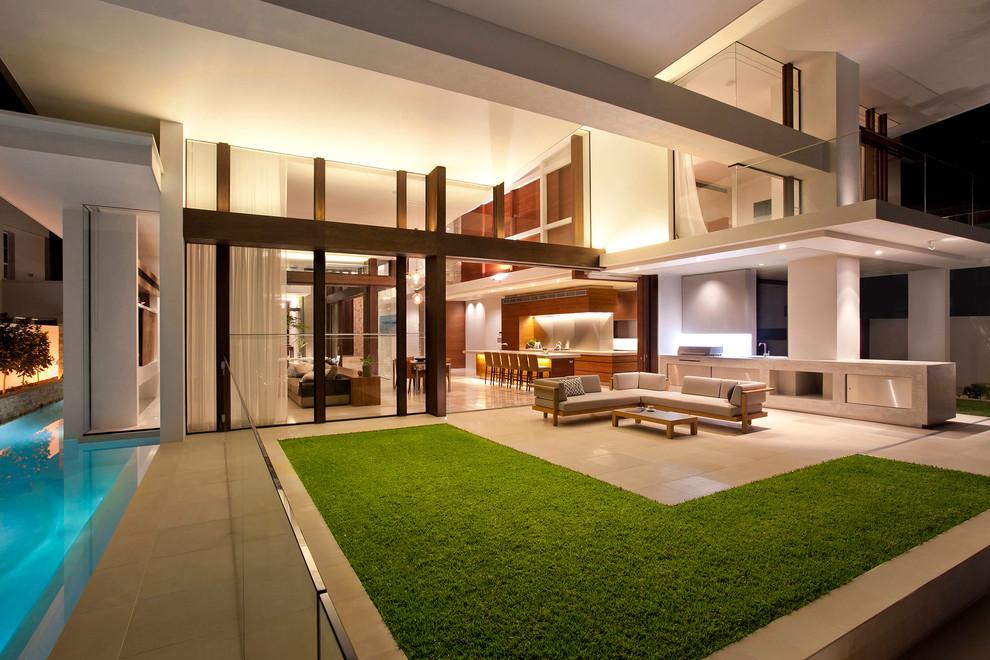 exterior mixto cesped y porcelanico