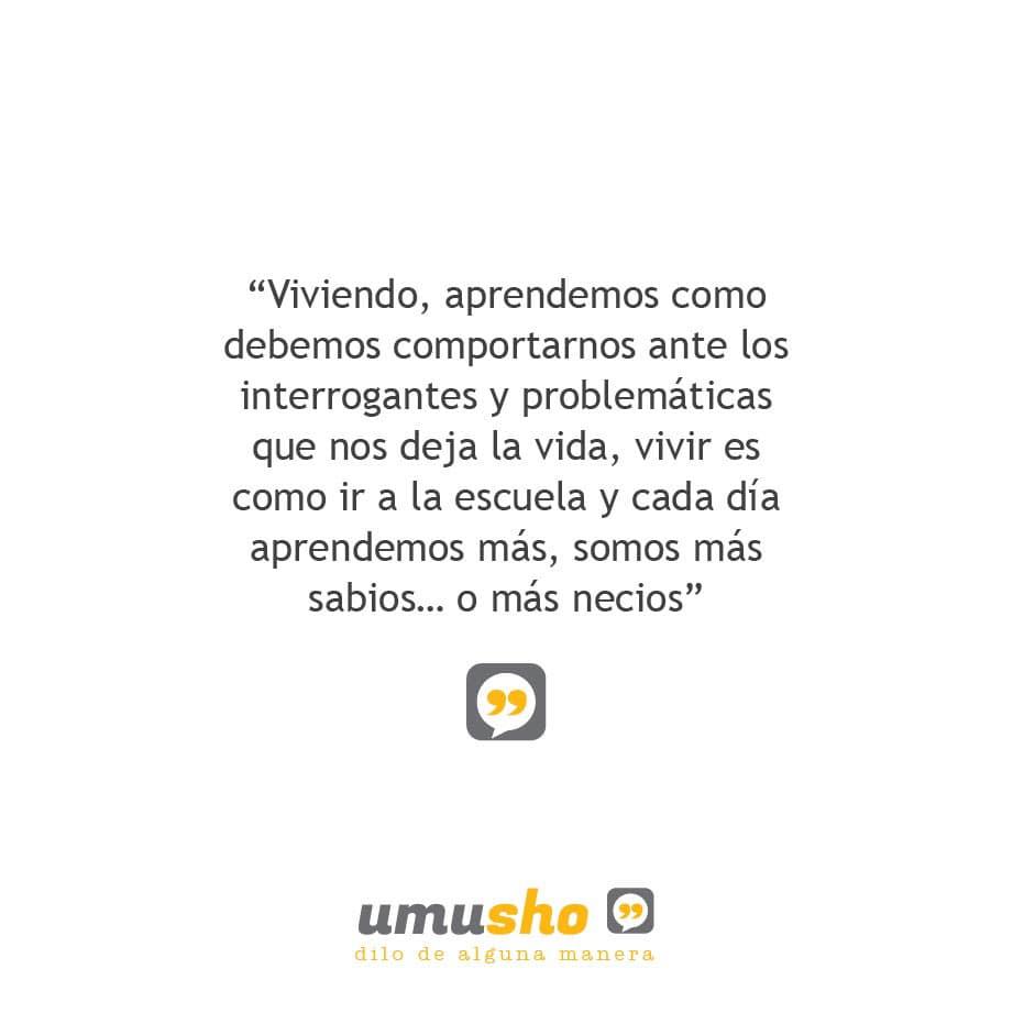 Viviendo, aprendemos como debemos comportarnos ante los interrogantes y problemáticas que nos deja la vida, vivir es como ir a la escuela y cada día aprendemos más, somos más sabios o más necios.