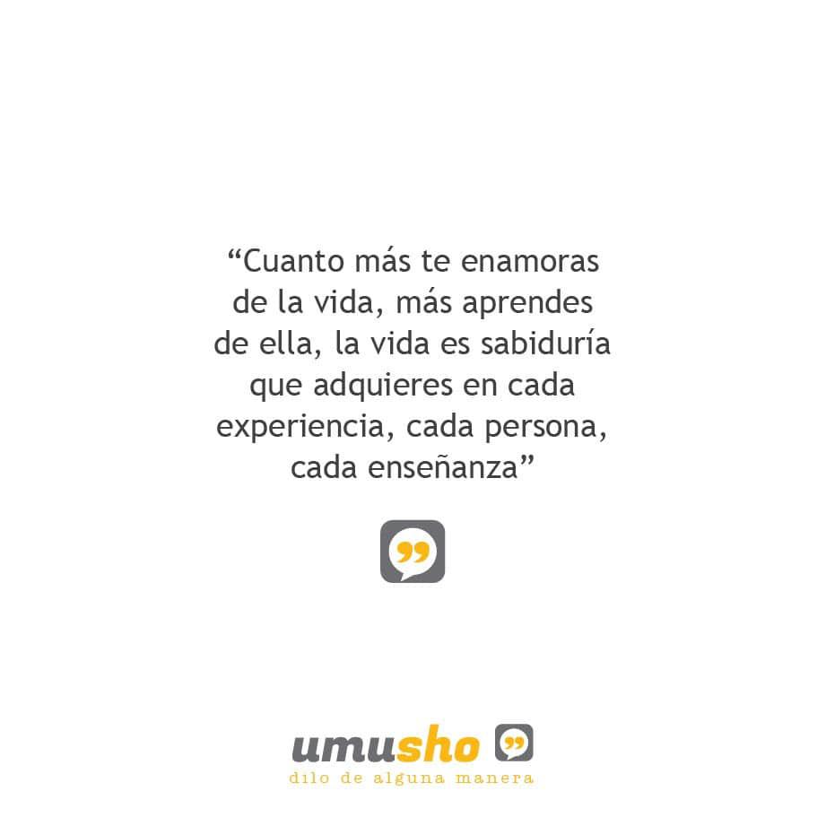 Cuanto más te enamoras de la vida, más aprendes de ella, la vida es sabiduría que adquieres en cada experiencia, cada persona, cada enseñanza.