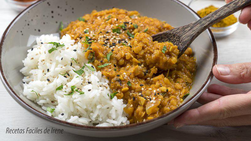 receta de curry de lentejas o dahl de lentejas rojas