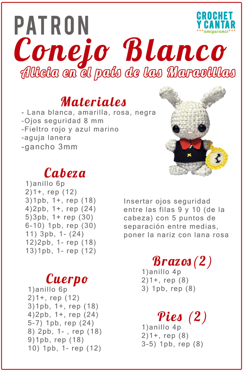 patron amigurumi conejo frente