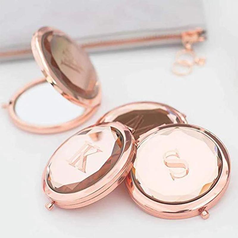Espejos decorativos personalizados para novia, espejo compacto de bolsillo para mujer, espejo de maquillaje de cristal de oro rosa, regalo de boda para dama de honor|Espejos decorativos| - AliExpress
