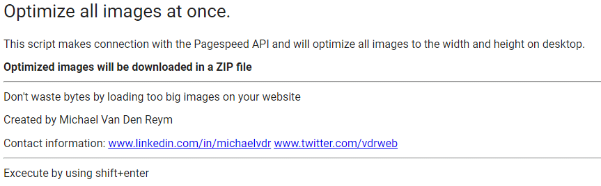 Script para optimizar todas las imágenes a la vez para mejorar la puntuación en Page Speed Insights