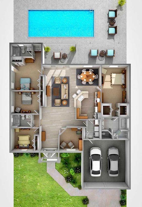 Ideas de planos para casas de dos habitaciones