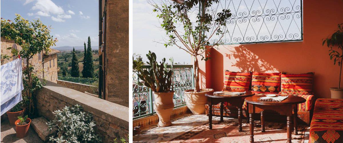 Plantas en las esquinas de la terraza
