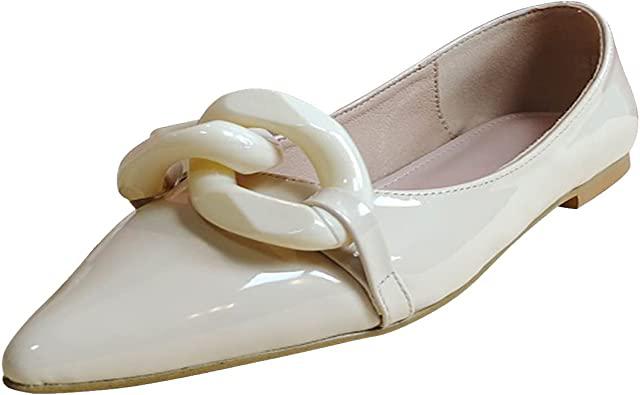 Amazon.com: Mocasines de piel brillante para mujer, estilo casual, cómodos, para oficina, trabajo, punta puntiaguda, tacón bajo, cadena de ballet, para boda, fiesta, vestido plano : Ropa, Zapatos y Joyería