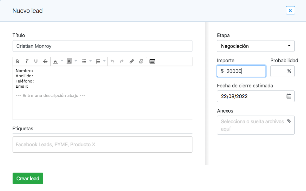 Añadir leads en noCRM.io