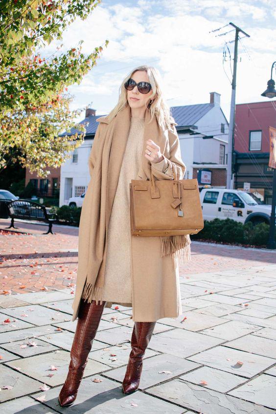 Looks semi formales con botas largas color café