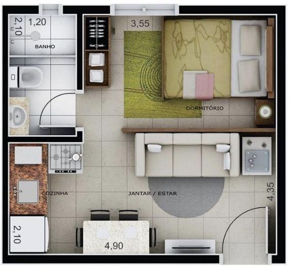 Planos para departamentos de una habitación