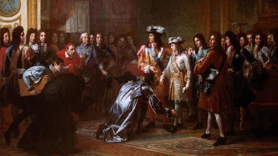Proclamación de Felipe V como rey de España en el Palacio de Versalles - Guerra de Sucesión española