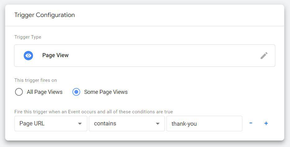 activador configurado para thank you page