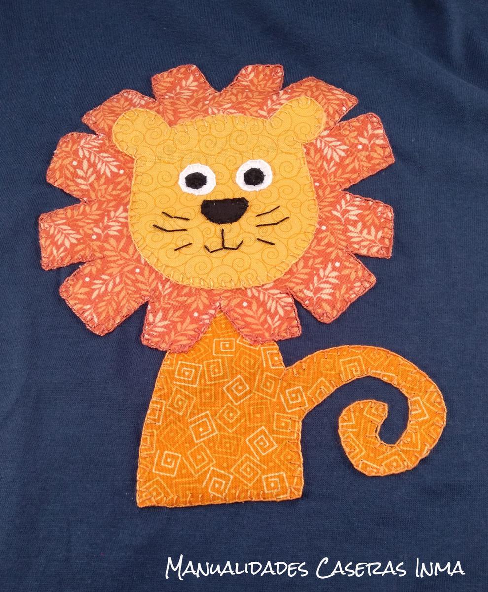 Manualidades Caseras Inma_ camiseta león cosida con punto festón
