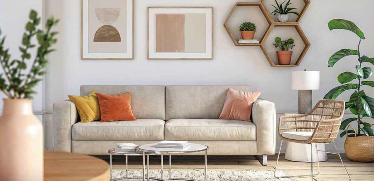 Un salón con naranjas suaves