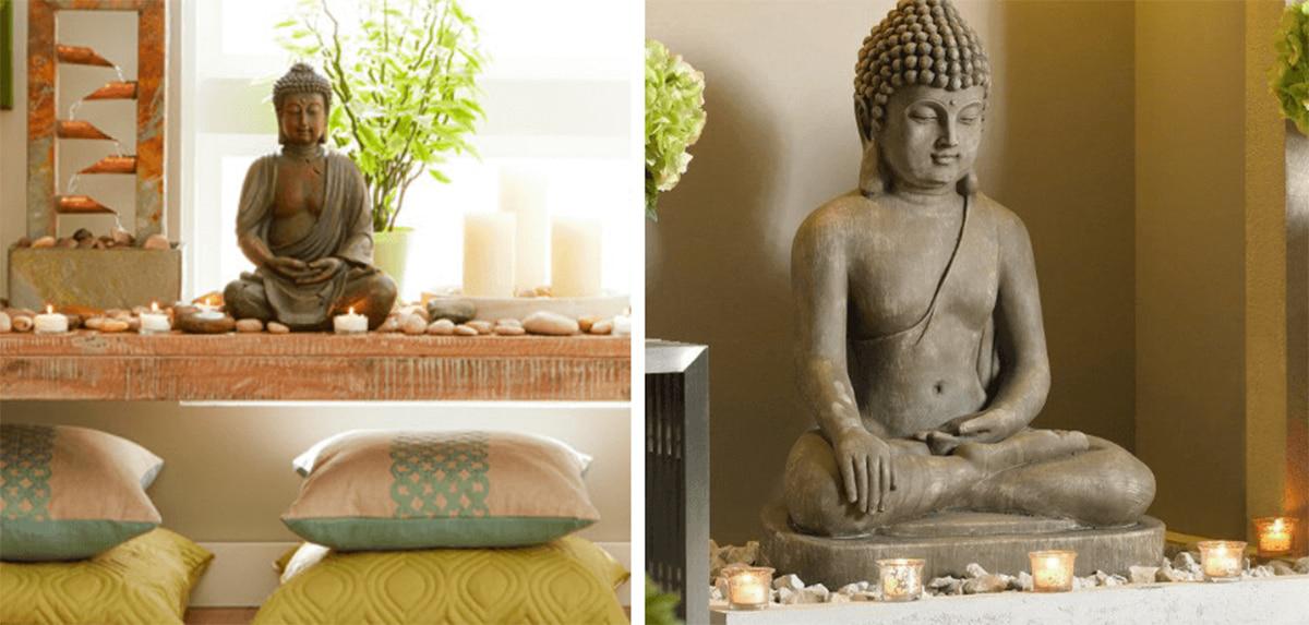Budas en el cuarto de yoga
